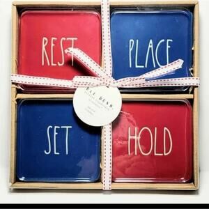 Rae Dunn Red, White, and Blue Coaster Set NWT